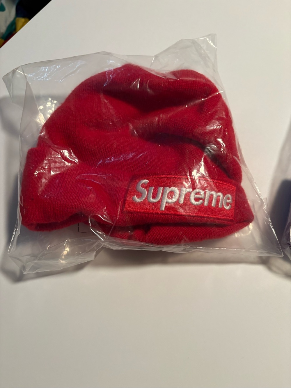 Supreme Red Embroidered Cuff Beanie
